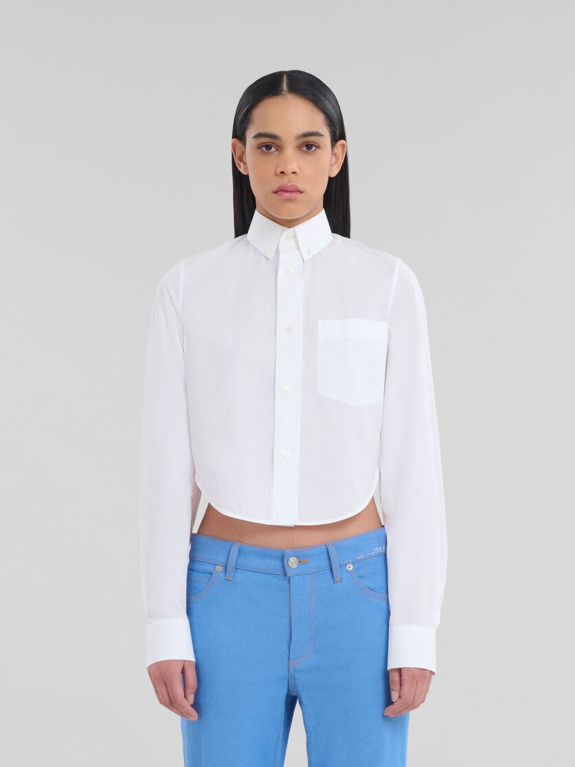 WHITE ORGANIC POPLIN CROPPED SHIRT - 2