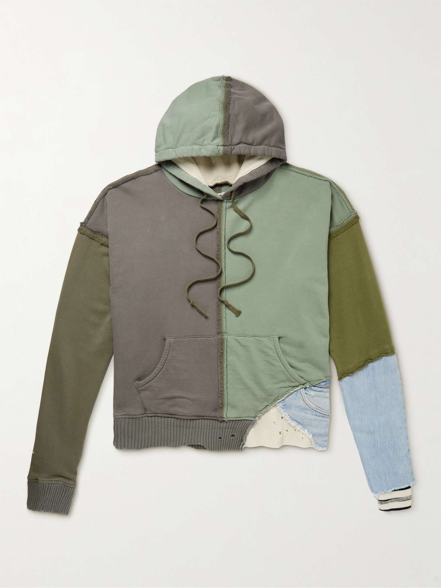 Patchwork Distressed Cotton Hoodie - 1