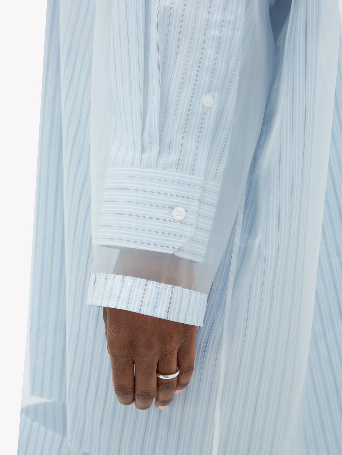 Organza-overlay striped shirt dress - 3