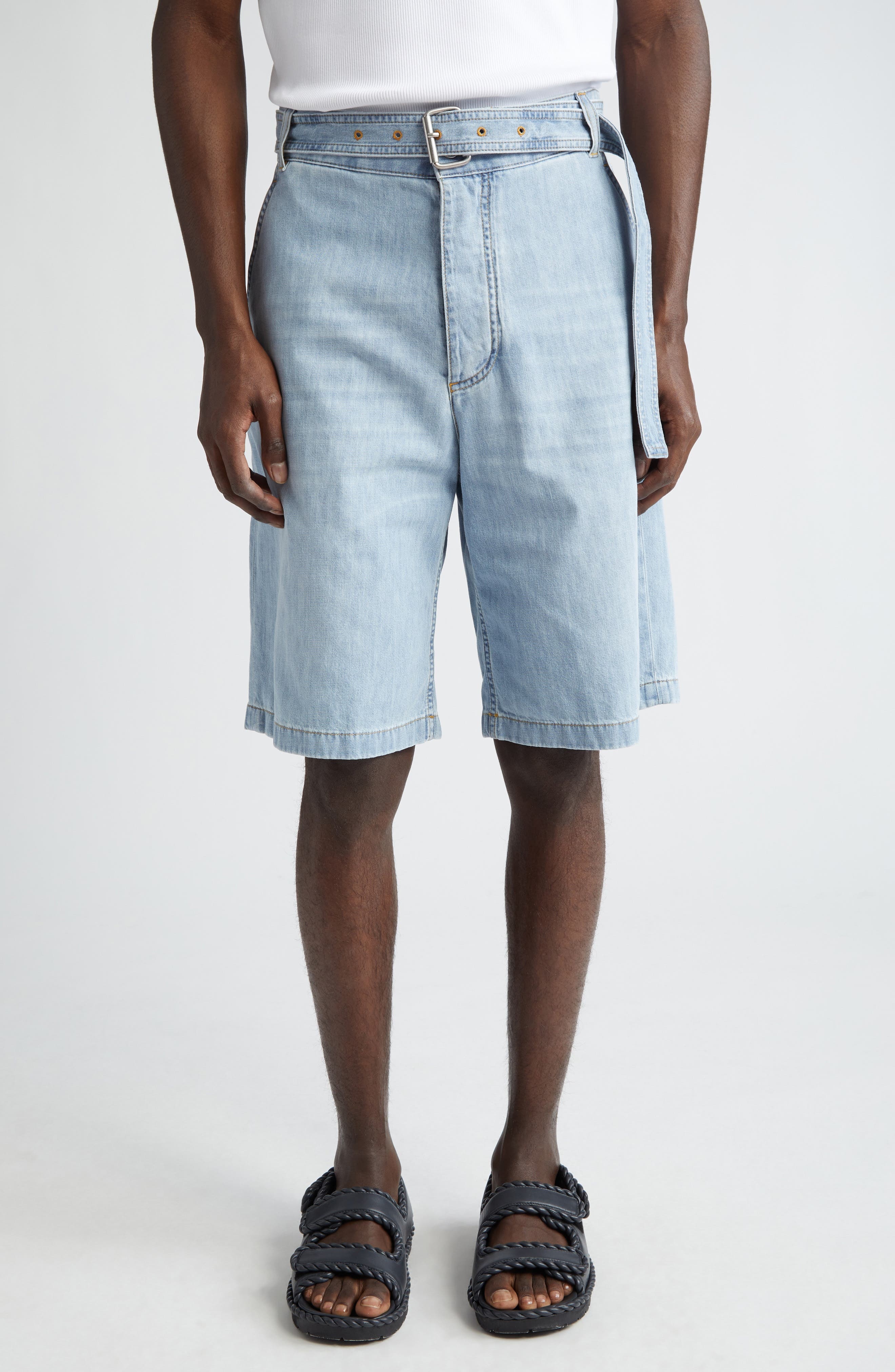 Belted Denim Shorts - 1