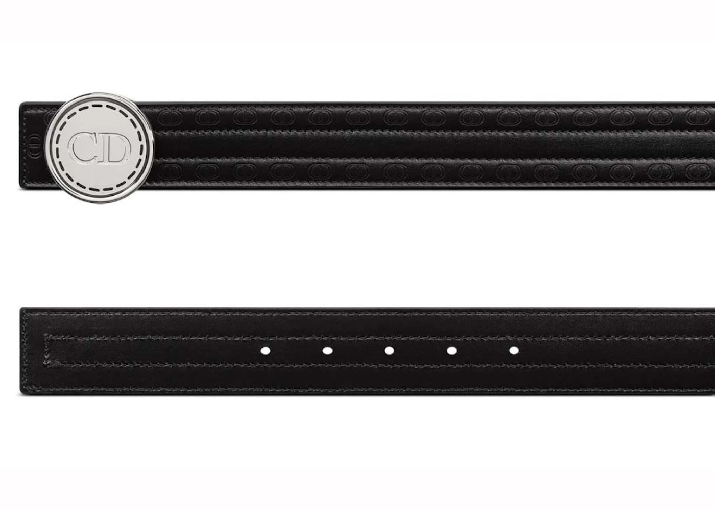 Dior CD Plaque Smooth Grained Leather Belt Black - 2