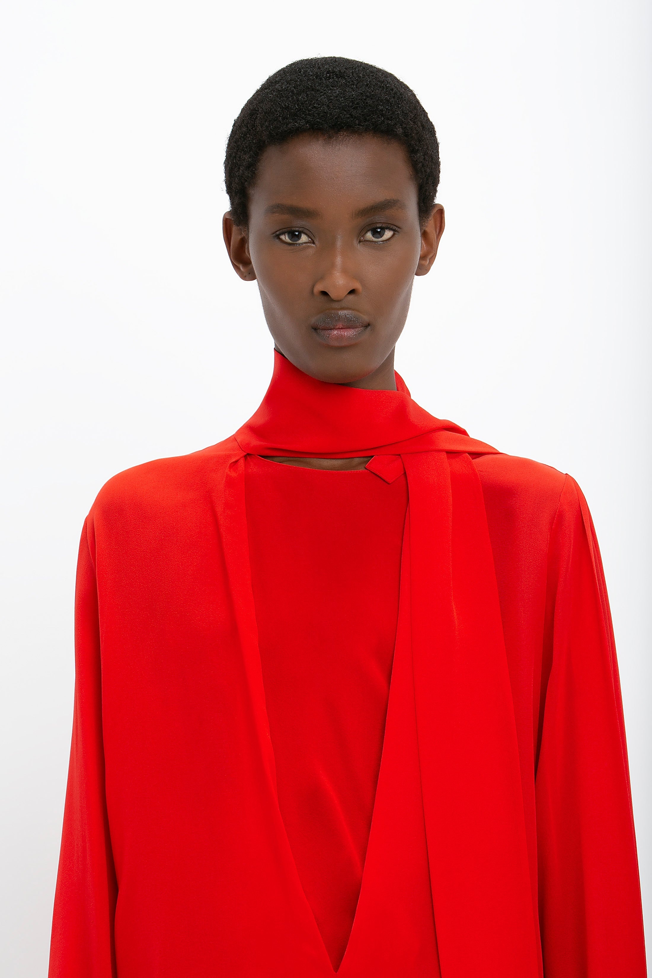 Scarf Neck Blouse In Bright Red - 7