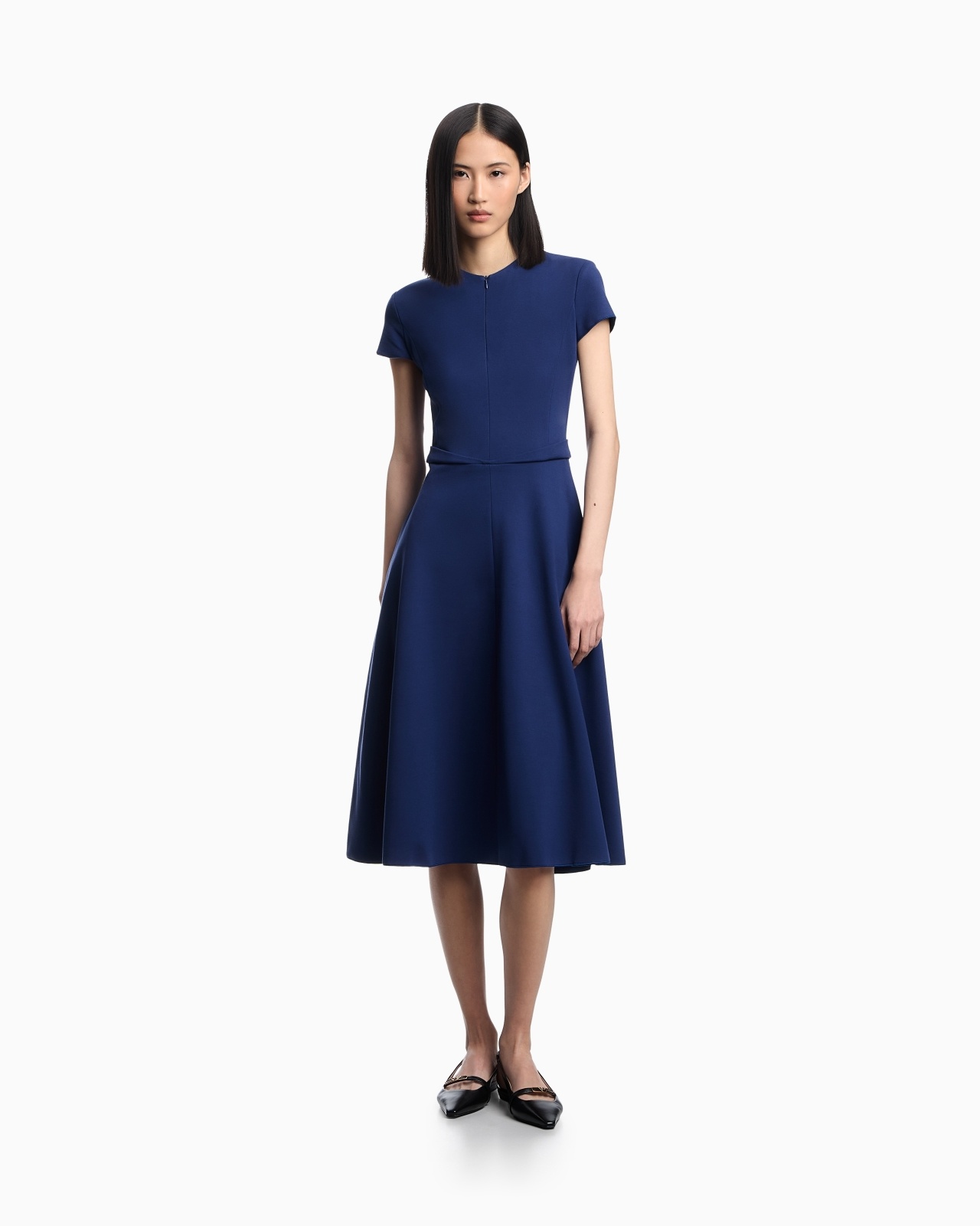 SHORT-SLEEVED DRESS IN MILANO-STITCH FABRIC - 2