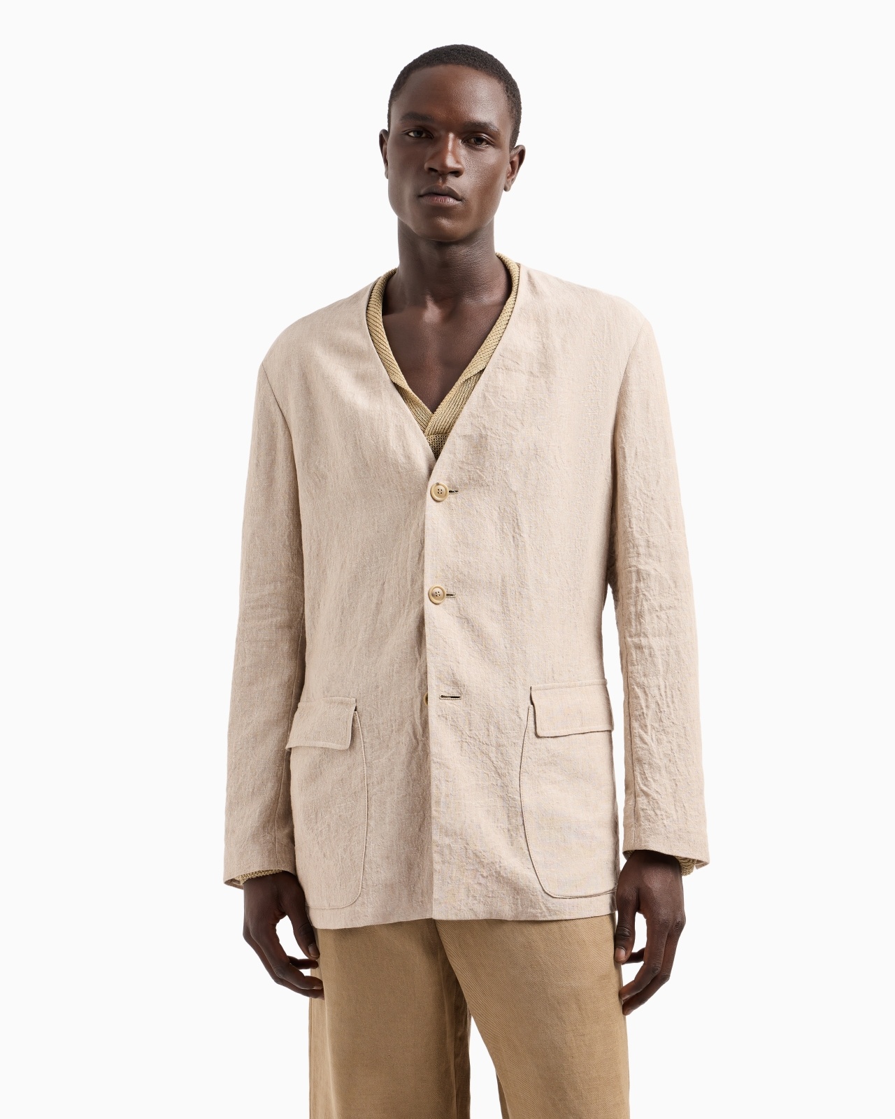 PURE LINEN CANVAS SINGLE-BREASTED JACKET - 4