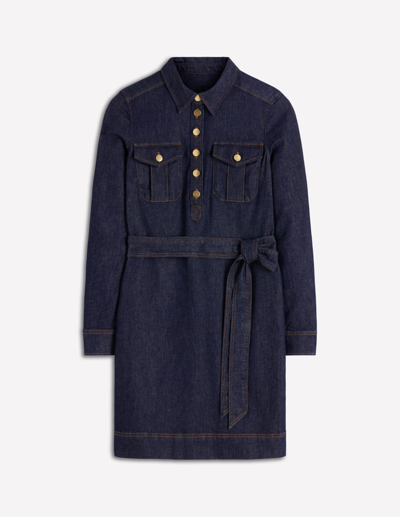 Half Placket Denim Dress-Indigo Wash 1