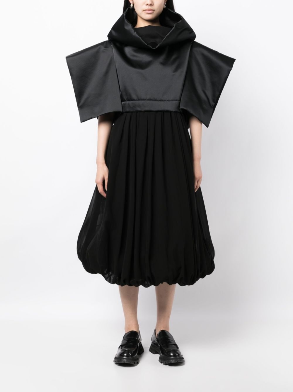 wide-sleeves puffball midi dress - 2