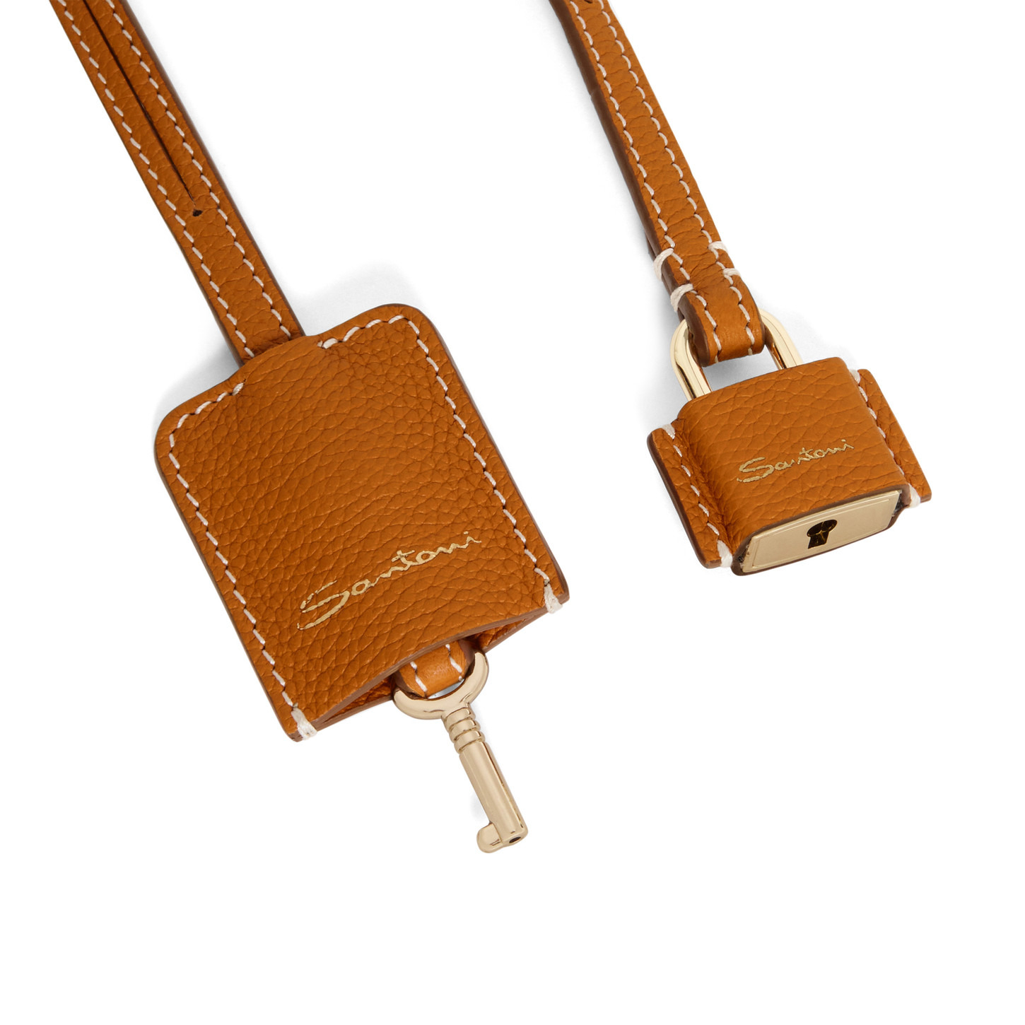 Light brown tumbled leather lock charm - 2