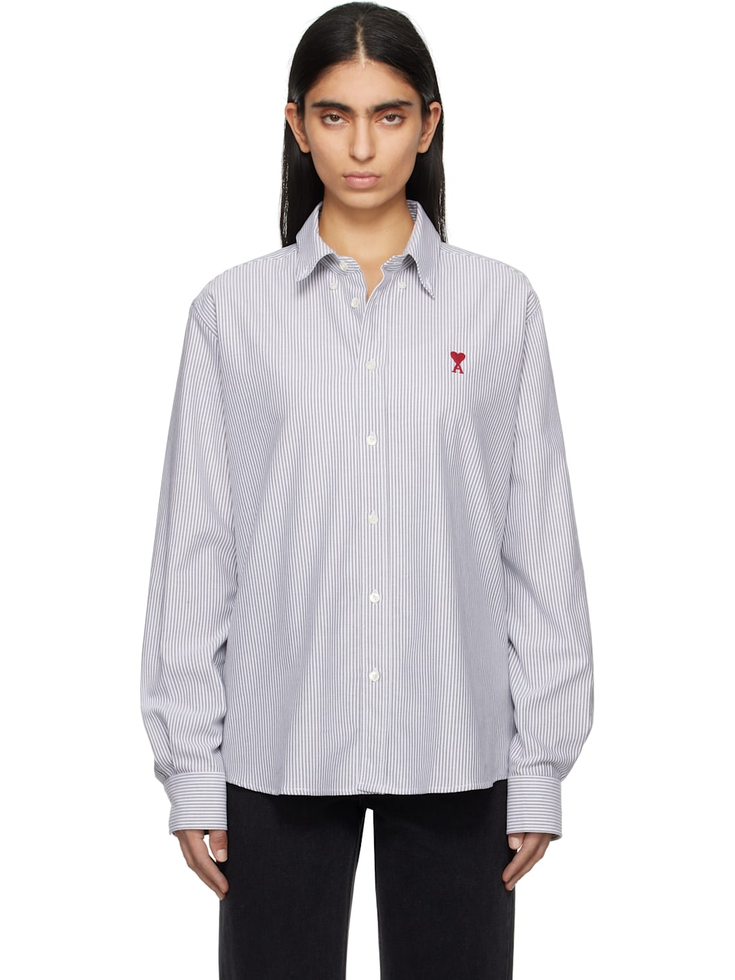 Gray & White Cotton Button-Down Ami de Coeur Shirt - 1