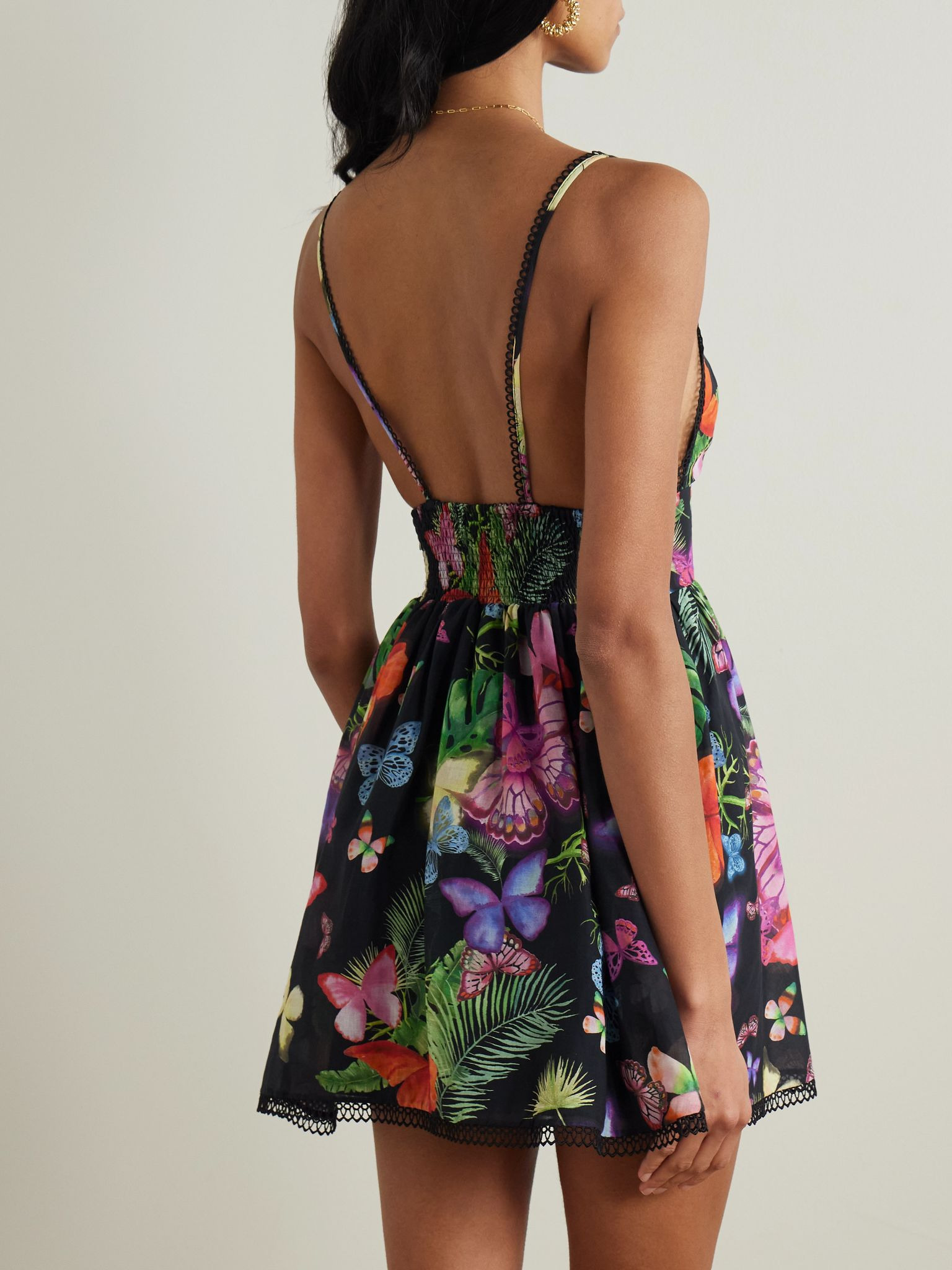 Issya printed cotton-blend mini dress Black - 3