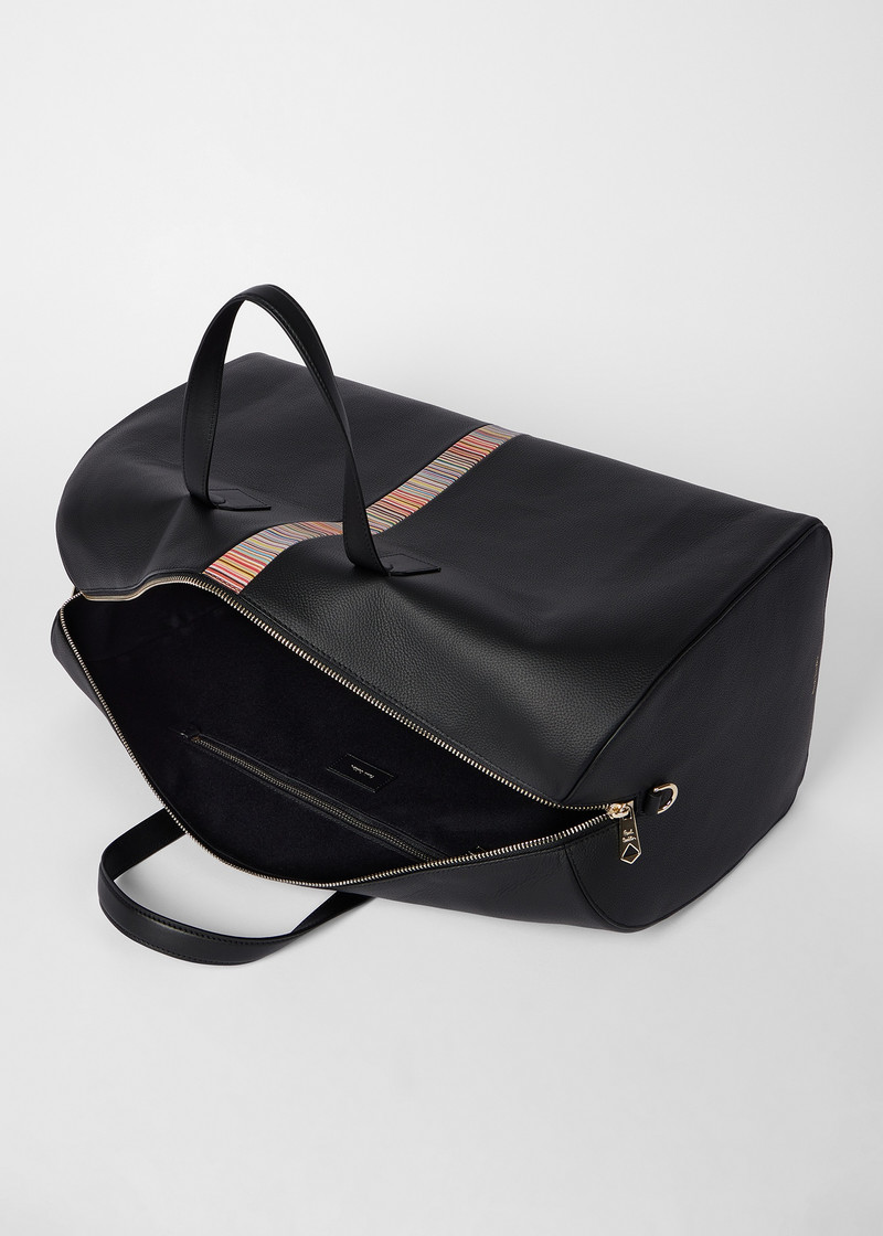Black Leather 'Signature Stripe' Trim Holdall 8