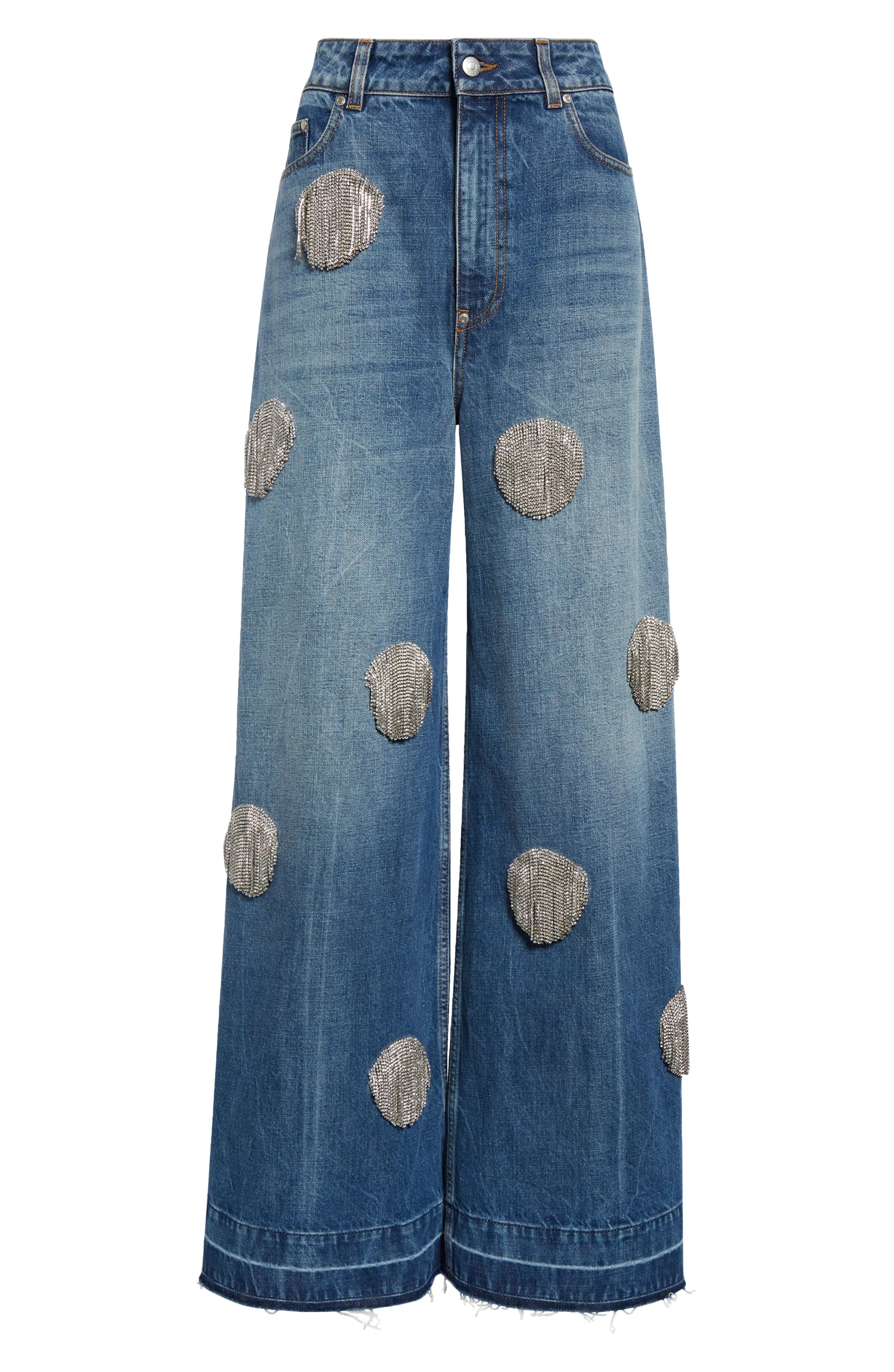 Crystal Fringe Dot Release Hem Flare Jeans - 6