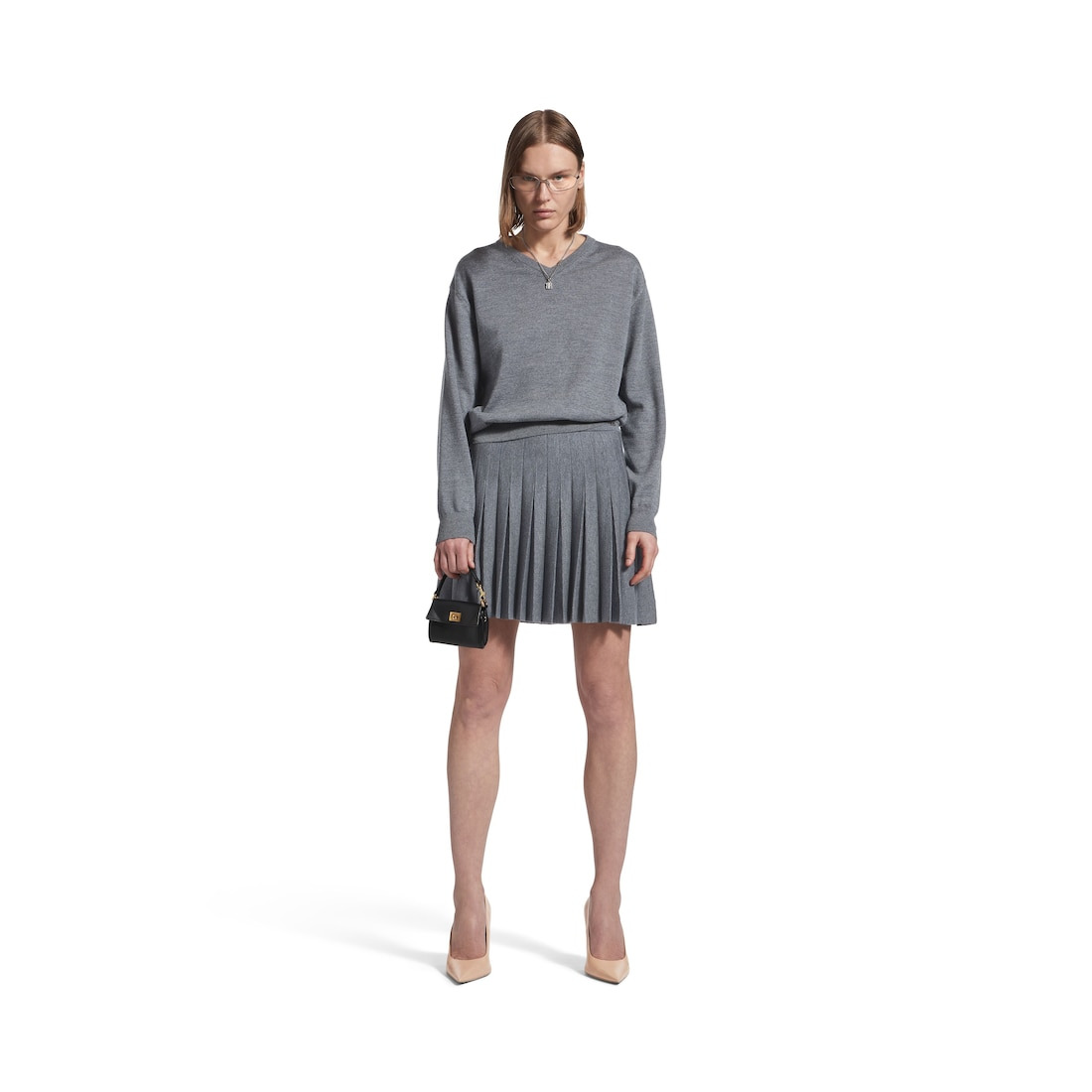 Women's Pleated Skirt in Heather Grey - 2