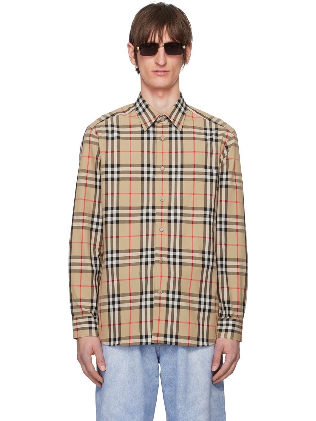 Beige Check Shirt - 1