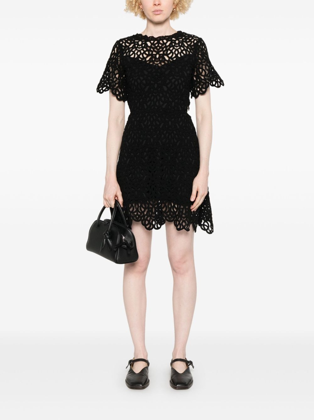 crochet-knit mini dress - 2