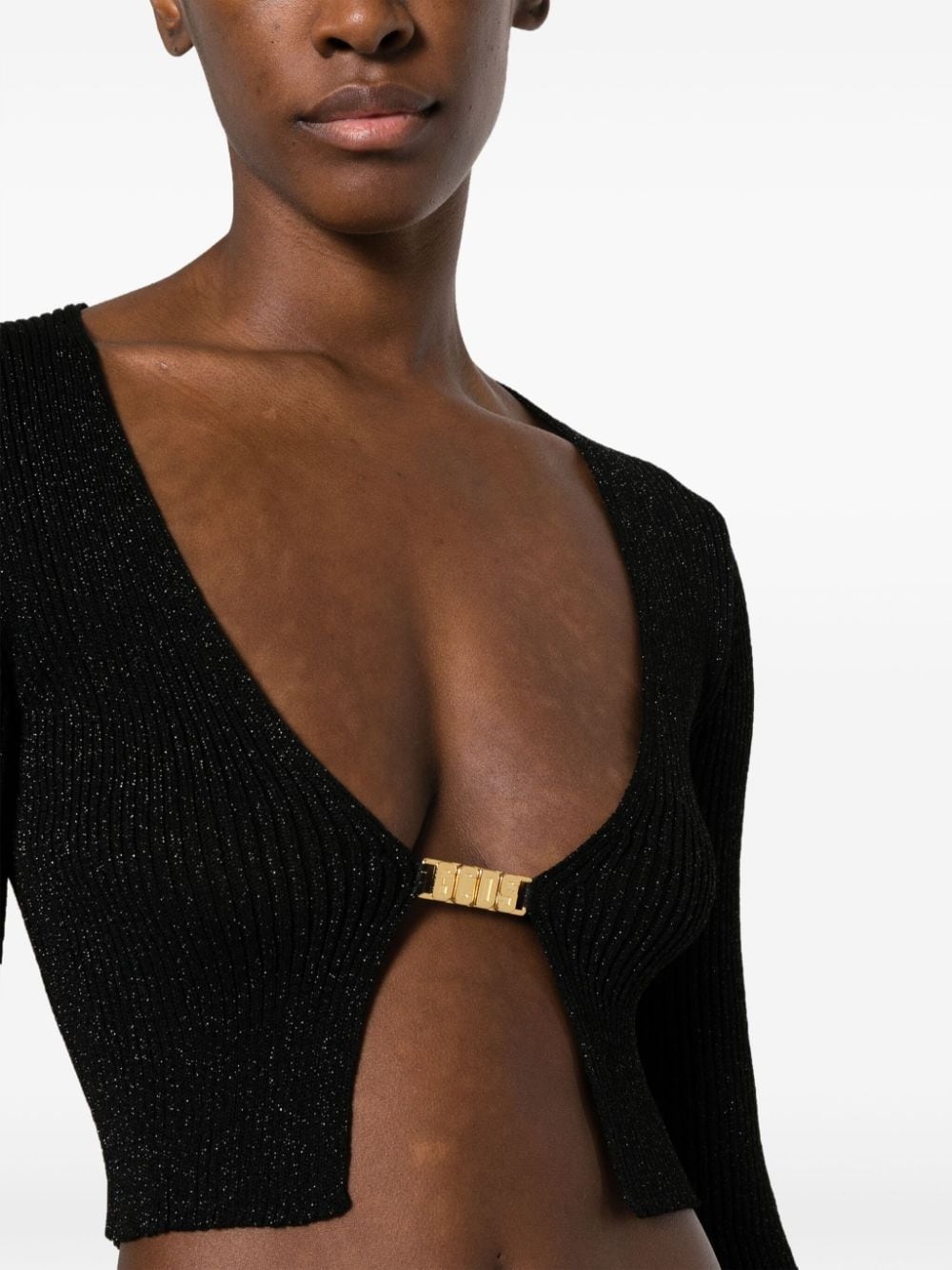 metallic-knitted cropped cardigan - 5