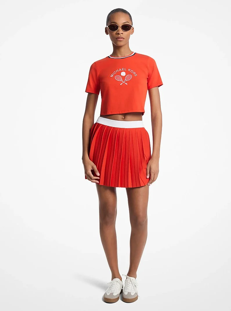 Pleated Stretch Knit Skirt - 1