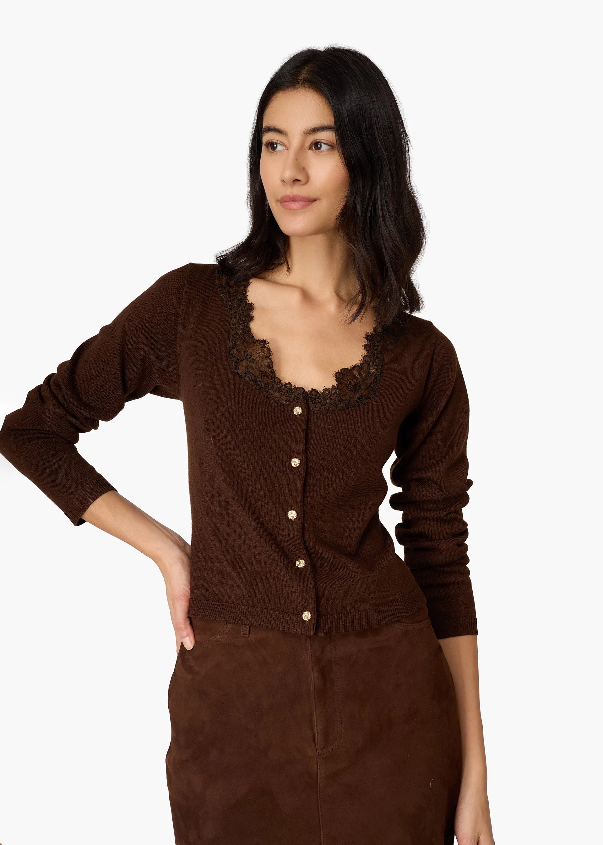 EIRENE LIGHTWEIGHT KNIT CARDIGAN UMBER - 1
