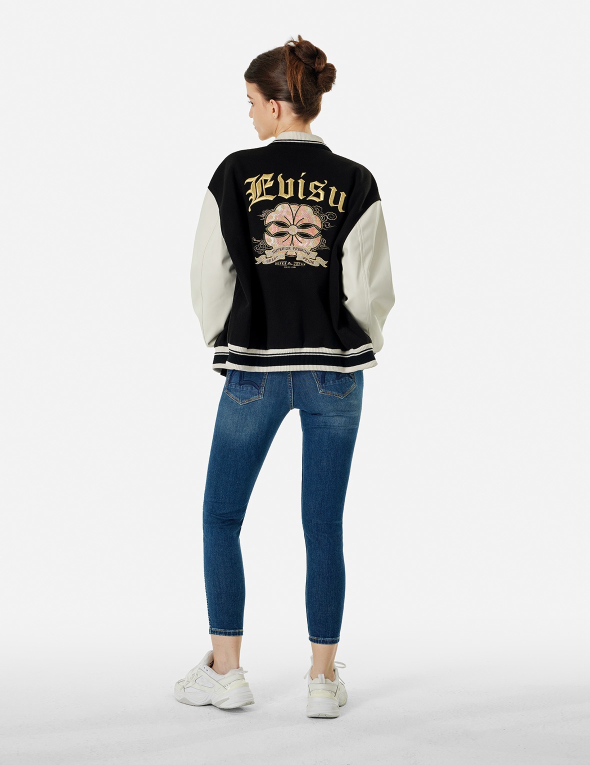 KAMON AND LOGO EMBROIDERY FASHION FIT VARSITY JACKET - 5
