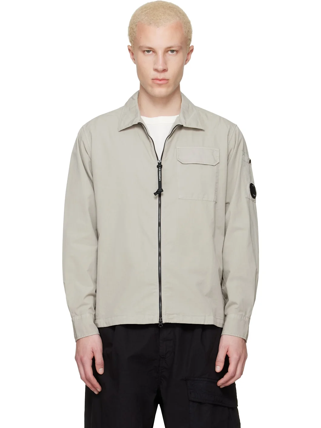 Beige Organic Gabardine Zipped Lens Overshirt - 1
