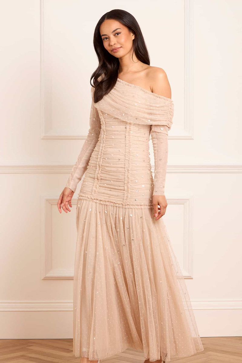 Needle & Thread Gigi Dot One-Shoulder Rouched Gown outlook