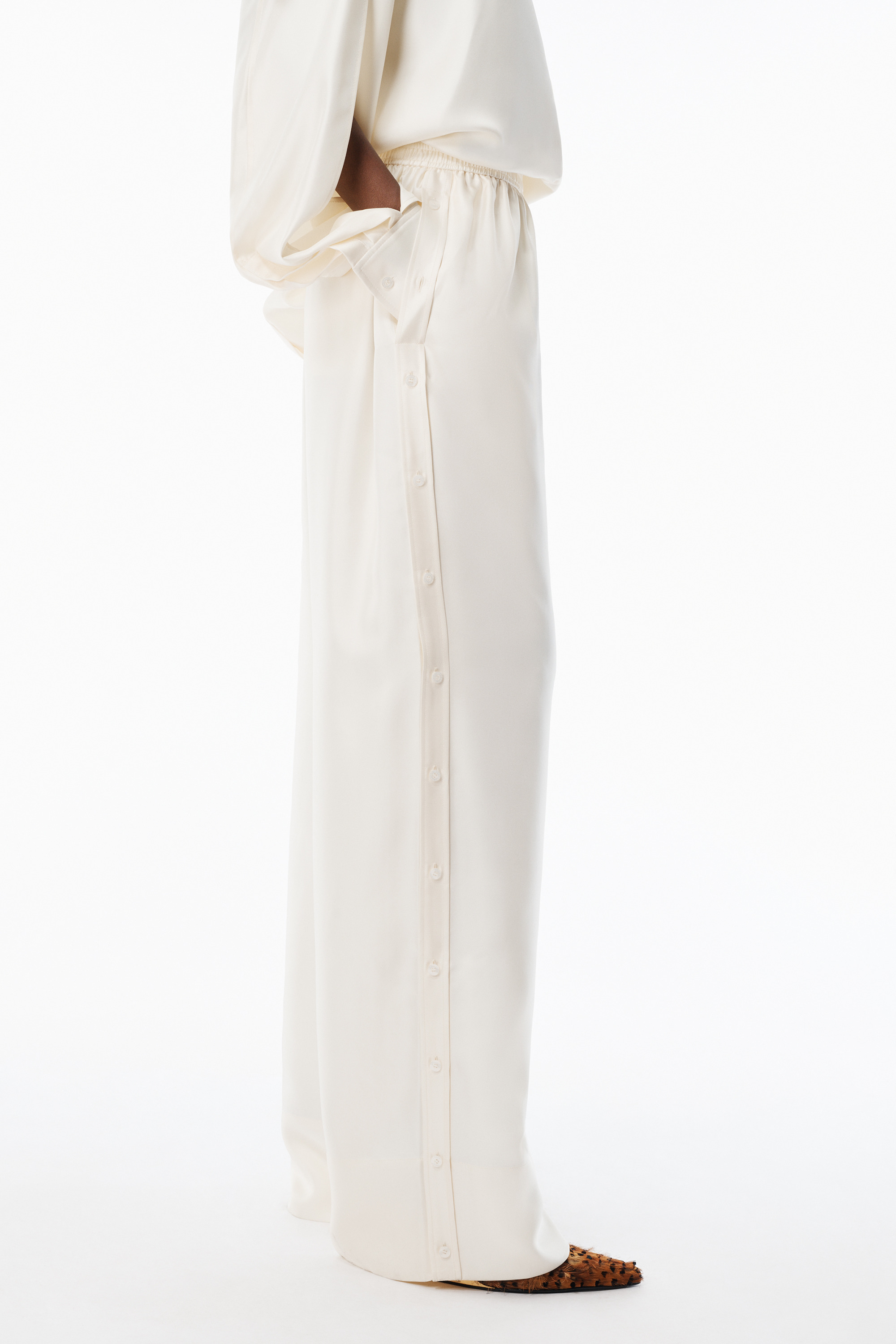 Ivory Heavy Silk Side Placket Pant - 5
