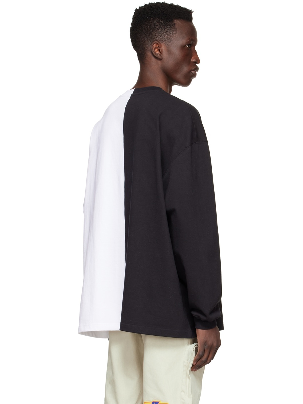 Black & White Half & Half Long Sleeve T-Shirt - 3