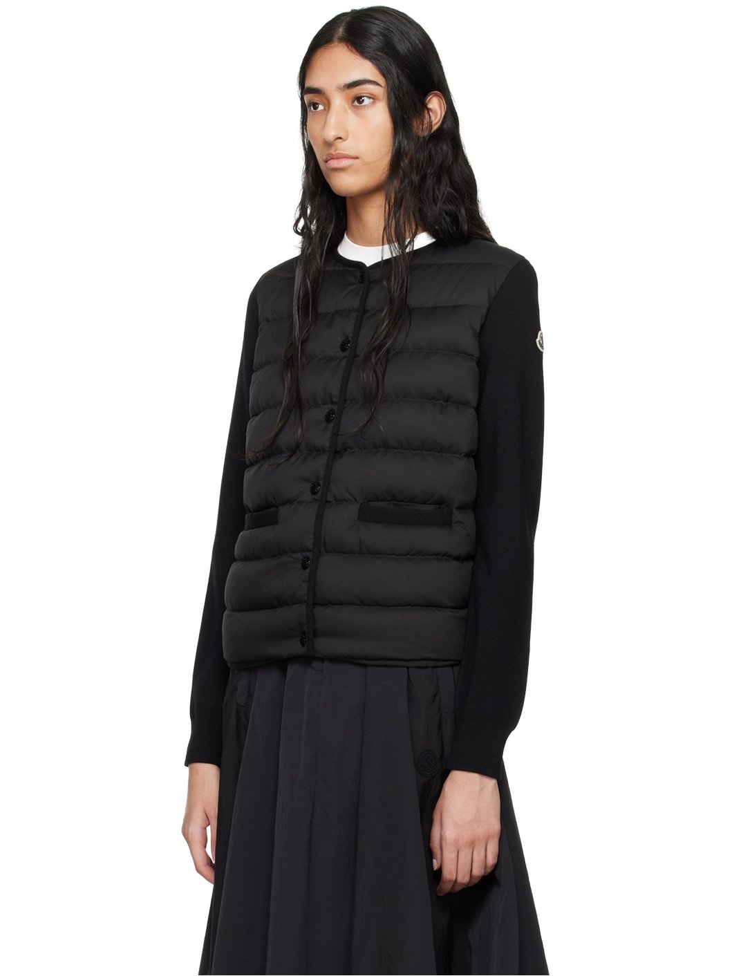 Black Paneled Down Cardigan - 4