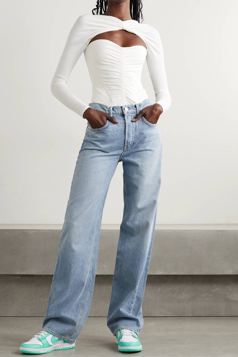 GRLFRND Brooklyn distressed high-rise straight-leg jeans outlook