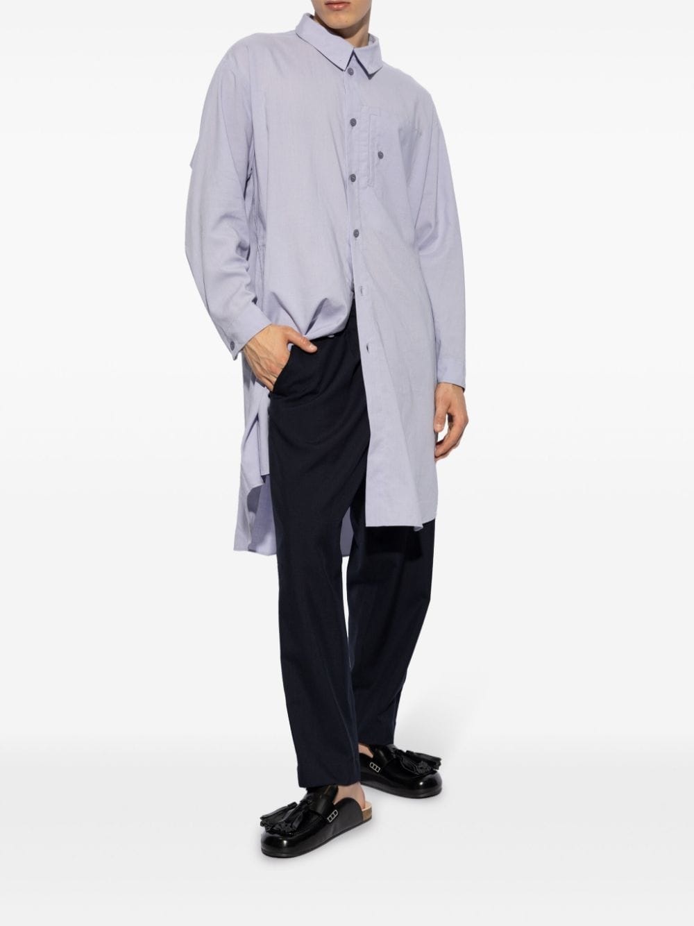 PL Ramie folded-yoke longline shirt - 2