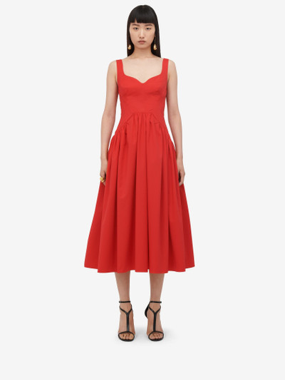 Alexander McQueen Women's Sweetheart Neckline Midi Dress in Lust Red outlook