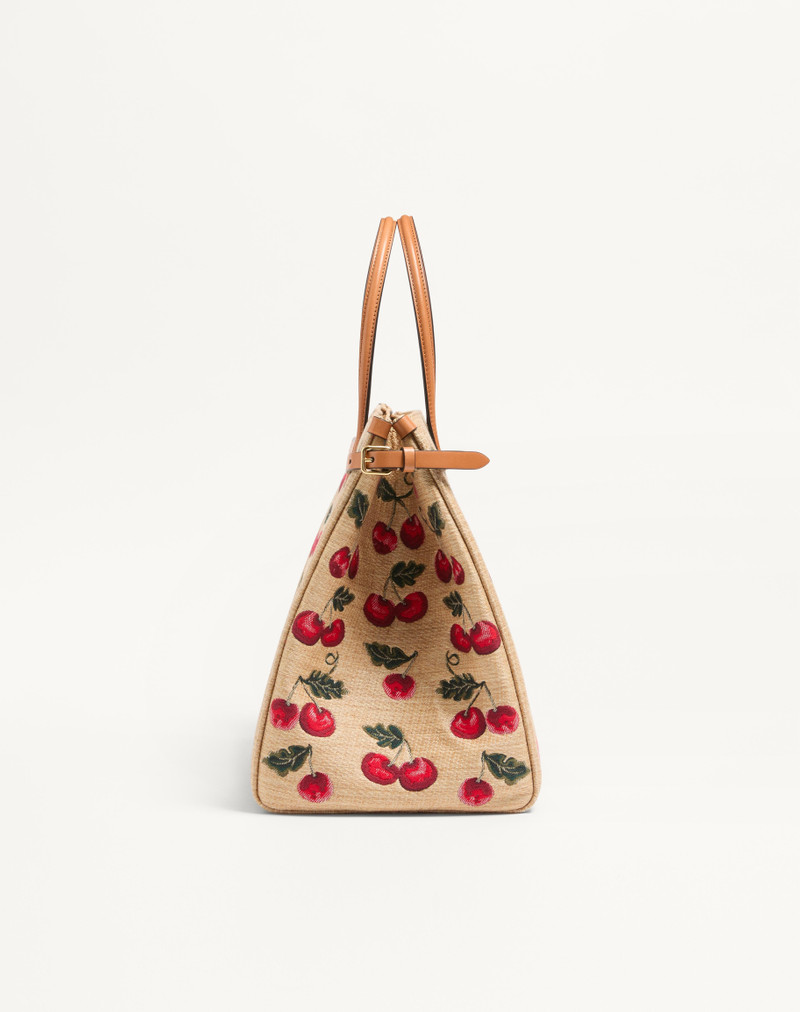 VALENTINO GARAVANI ANTIBES MEDIUM SHOPPING BAG IN JACQUARD SYNTHETIC RAFFIA 4