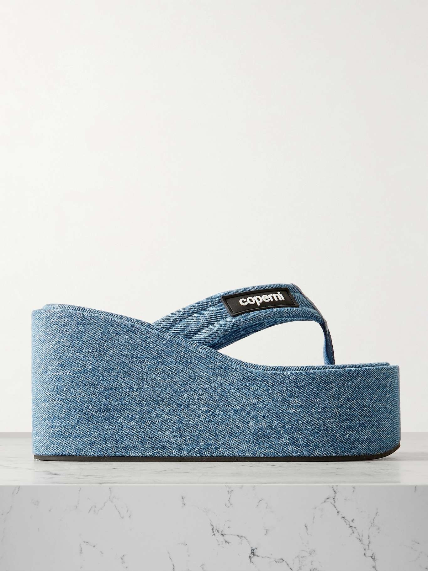 Coperni logo-patch 100mm denim flip-flops - Blue