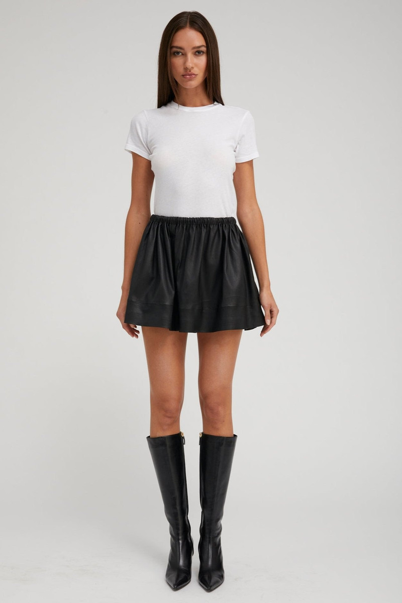 SPRWMN BLACK LEATHER BELL MINI SKIRT outlook