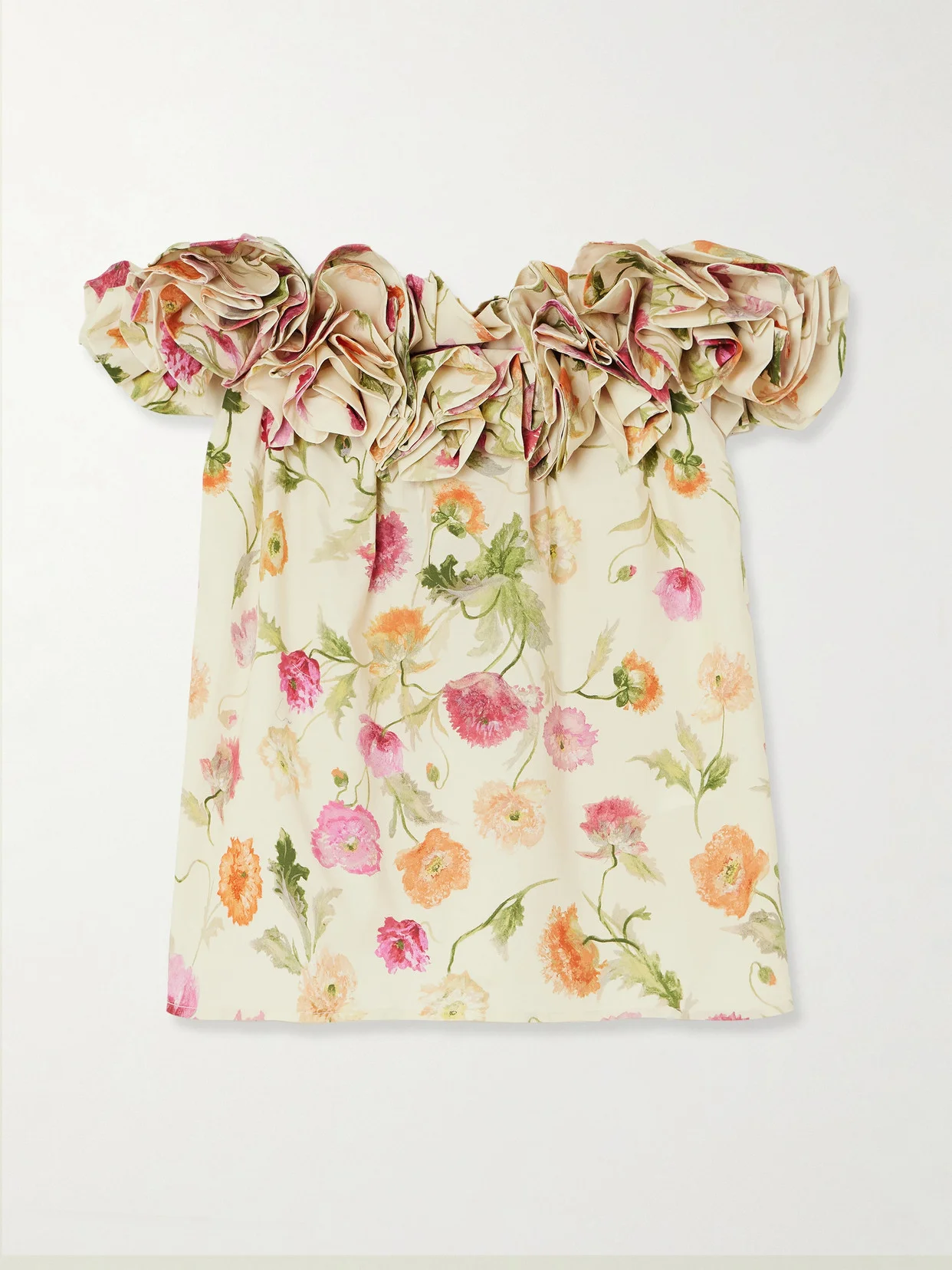 Off-the-shoulder Ruffled Floral-print Cotton-blend Top - 1