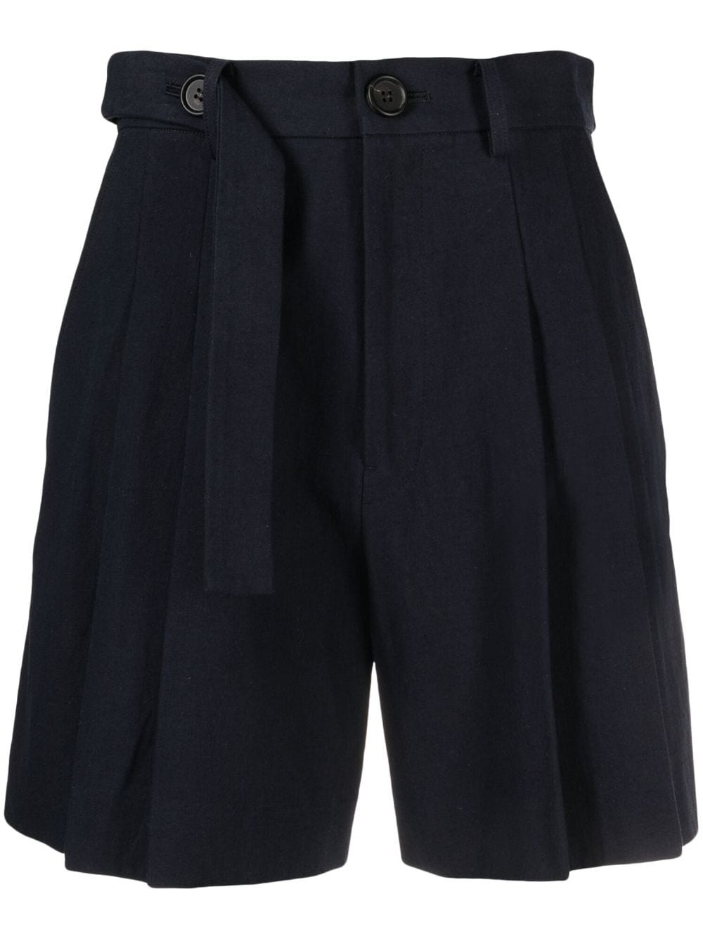 belted-waist cotton-hemp shorts - 1
