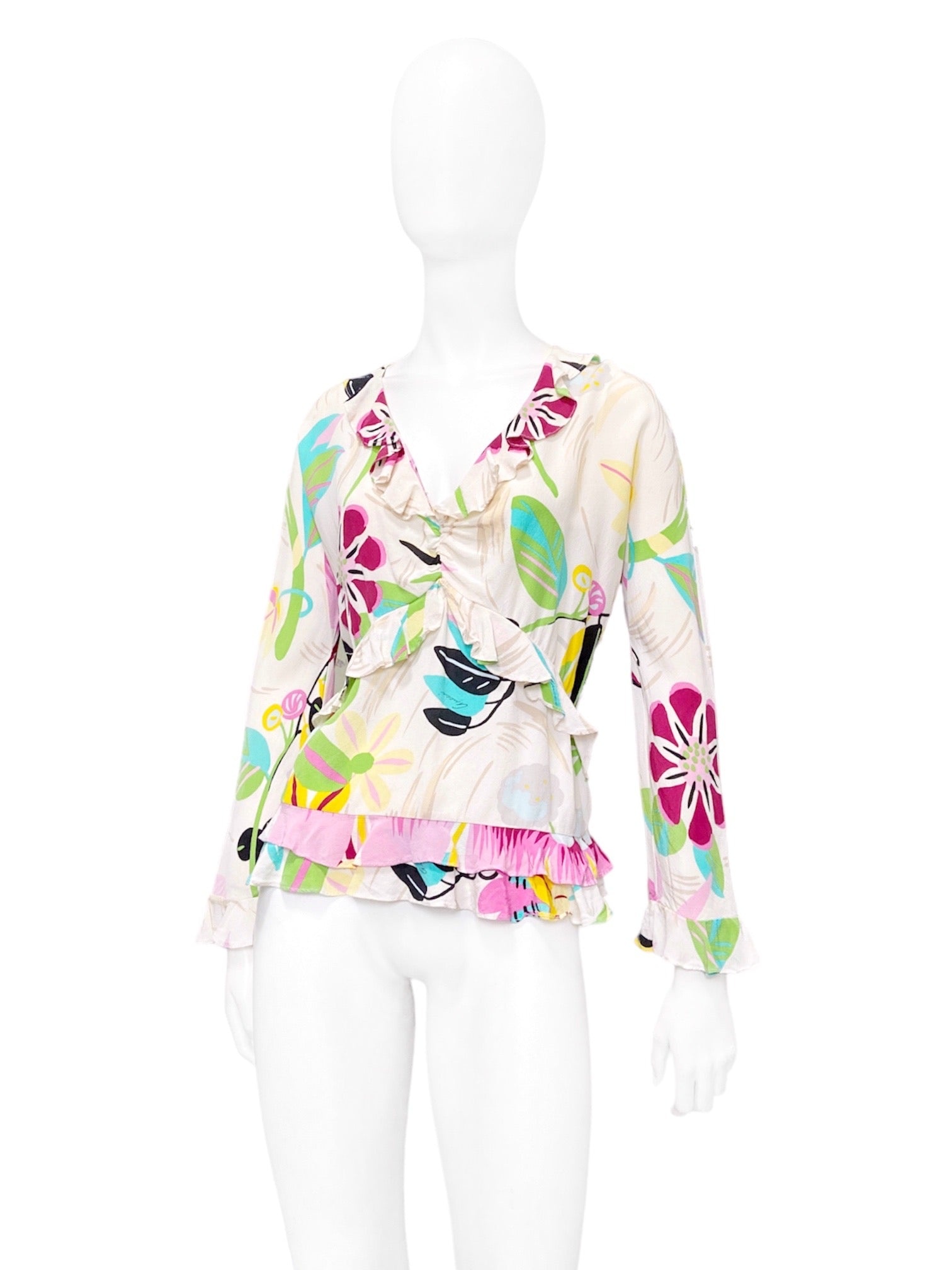 Gucci Spring 1999 Tom Ford Iconic Runway Ivory Floral Silk Ruffle Blouse Top 42 - 3