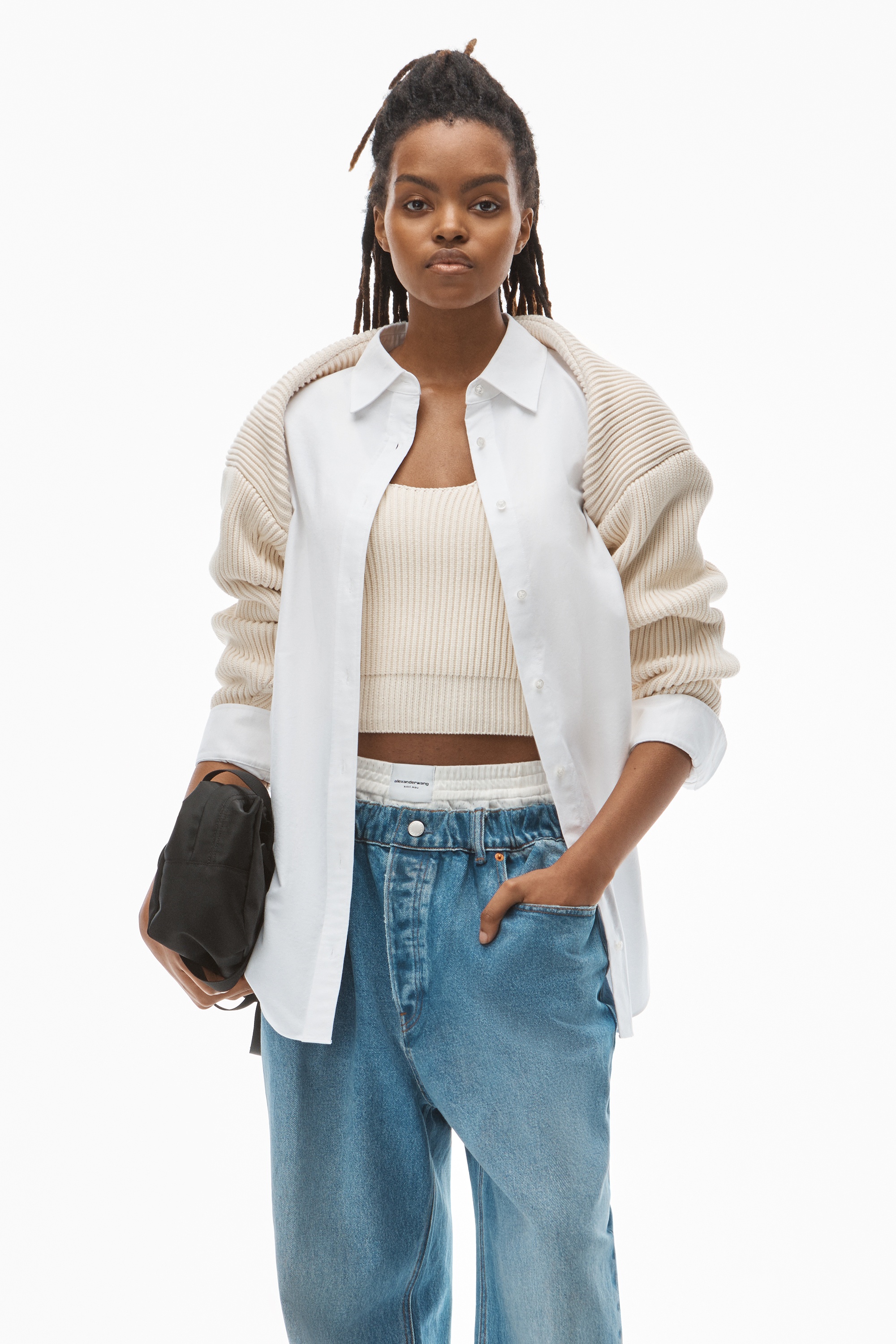 BILAYER SHRUG IN OXFORD SHIRTING - 2