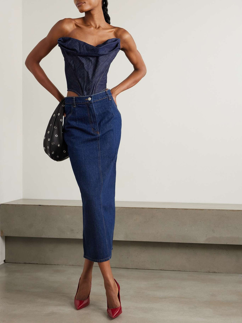 MAGDA BUTRYM Strapless cropped denim bustier top Blue outlook