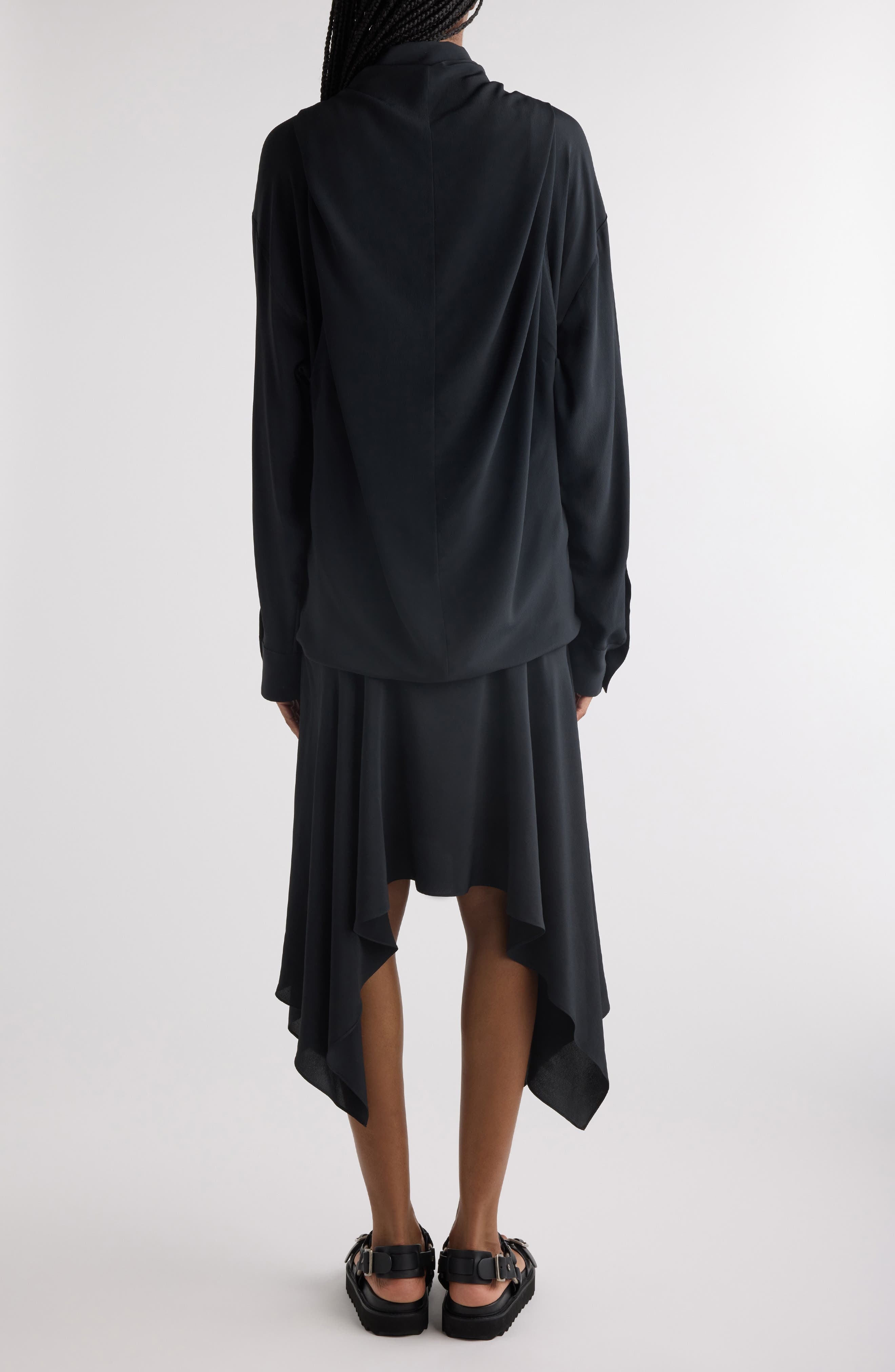 Acne Studios Delouse Long Sleeve Shirtdress with Removable Scarf in Black at Nordstrom - 2