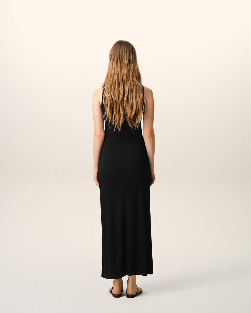 BLACK JERSEY MAXI LAVALLIERE DRESS 5