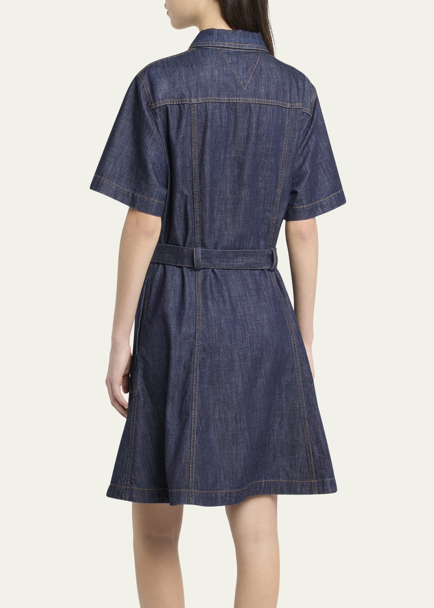 Short-Sleeve Belted Denim Shirtdress - 3
