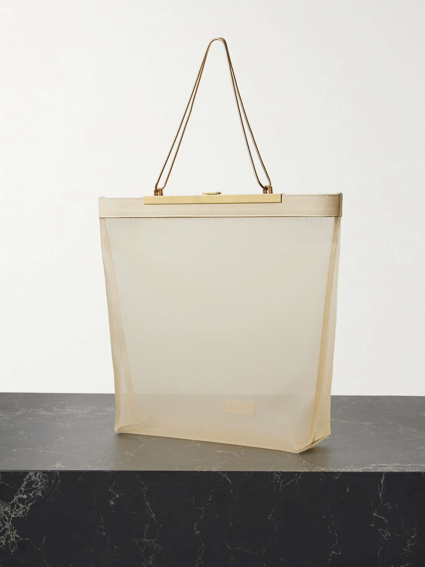 Augusta chain and leather-trimmed mesh tote - 3