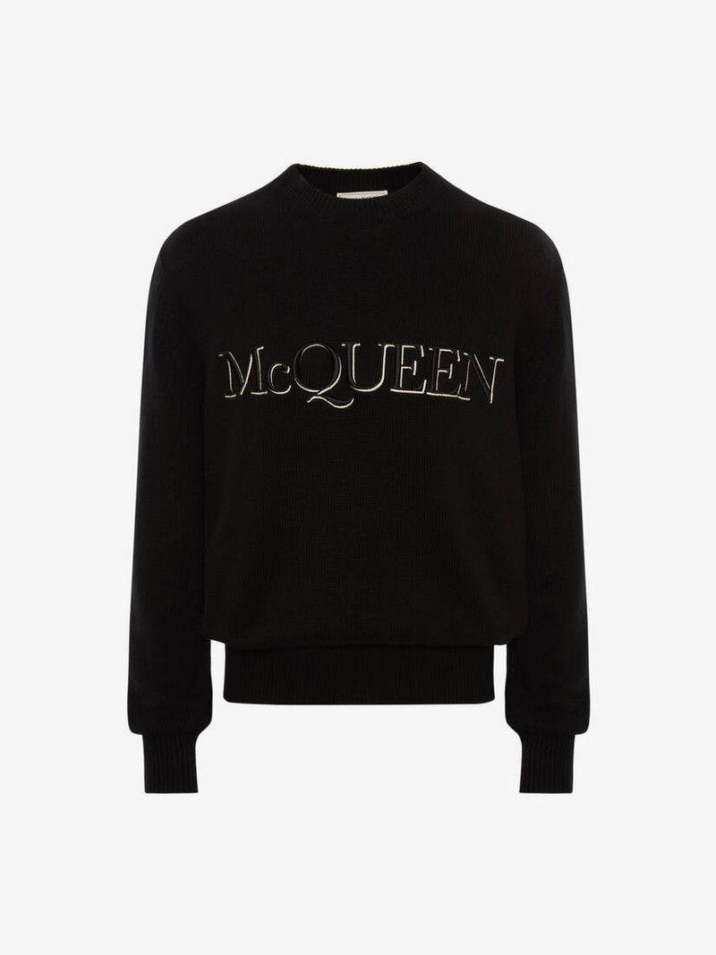Mcqueen Embroidered Crew Neck Sweater in Black/white - 1