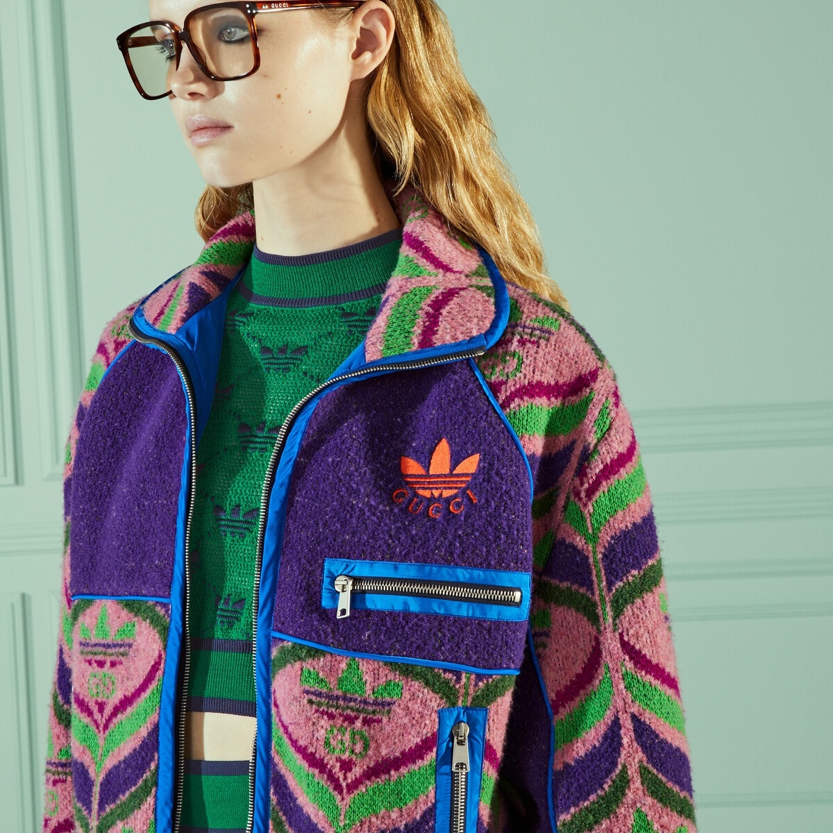 GUCCI adidas x Gucci GG Trefoil wool bomber | REVERSIBLE