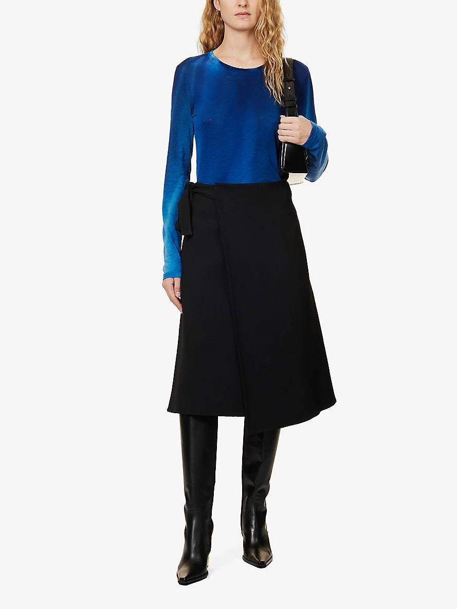 Asymmetric tie-waist A-line woven skirt - 2