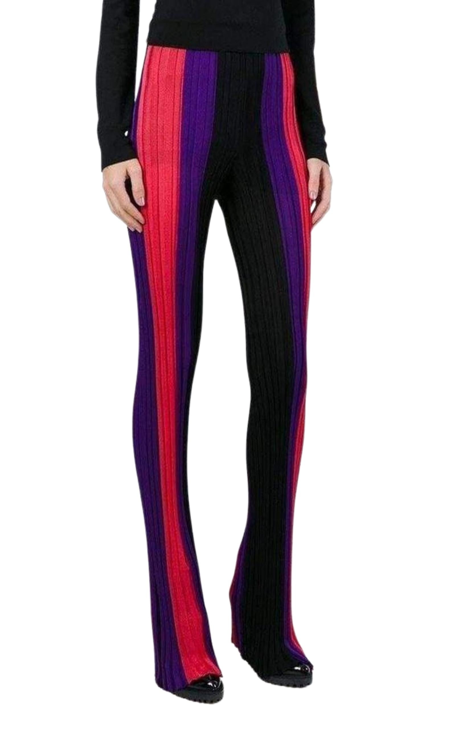 High Waist Ribbed Striped Pants - 3