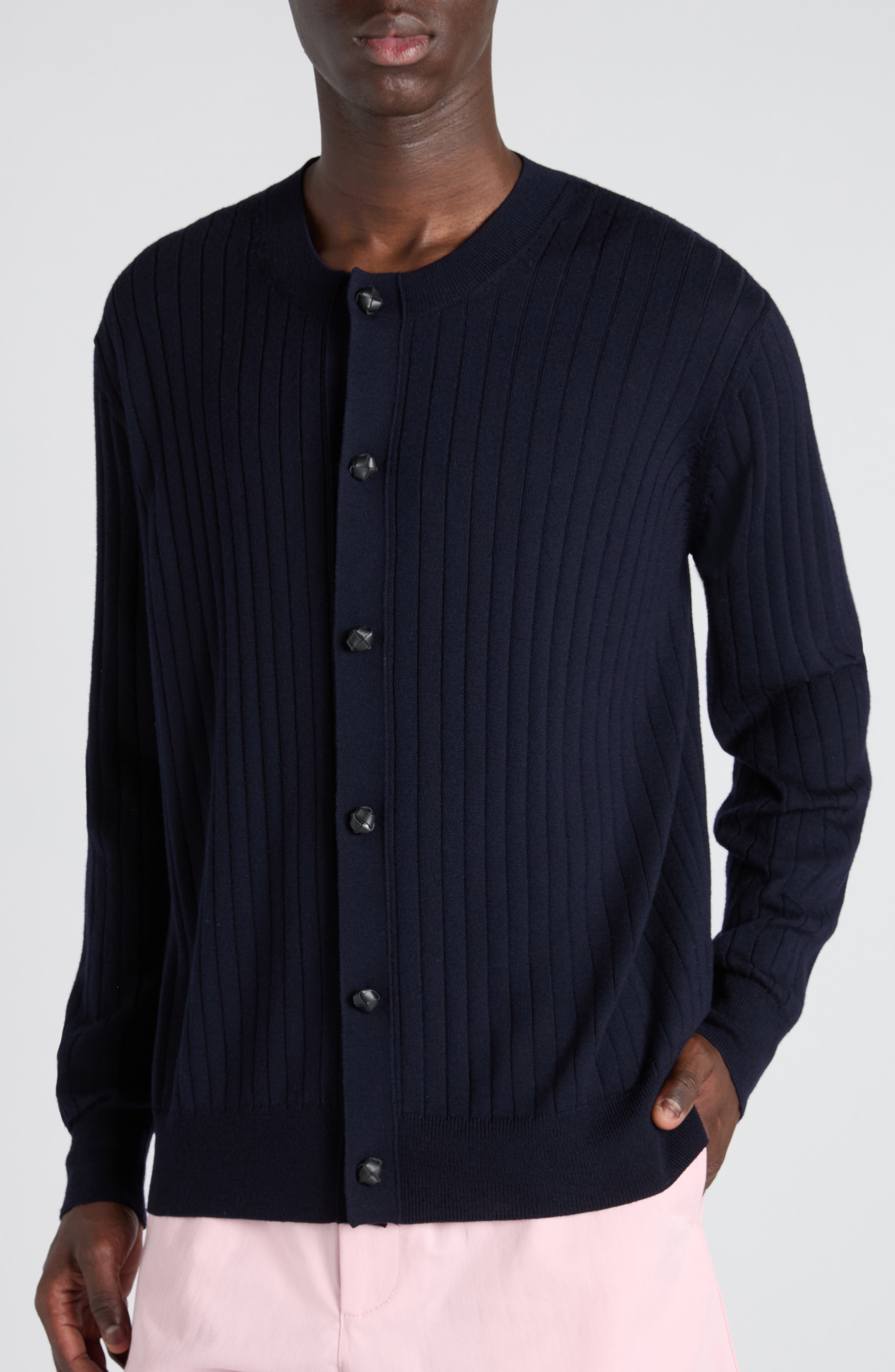 Bottega Veneta Rib Wool Cardigan in 4140 Abyss at Nordstrom - 5