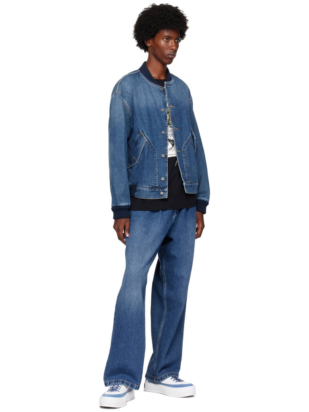 Blue Barcode Patch Denim Bomber Jacket - 4