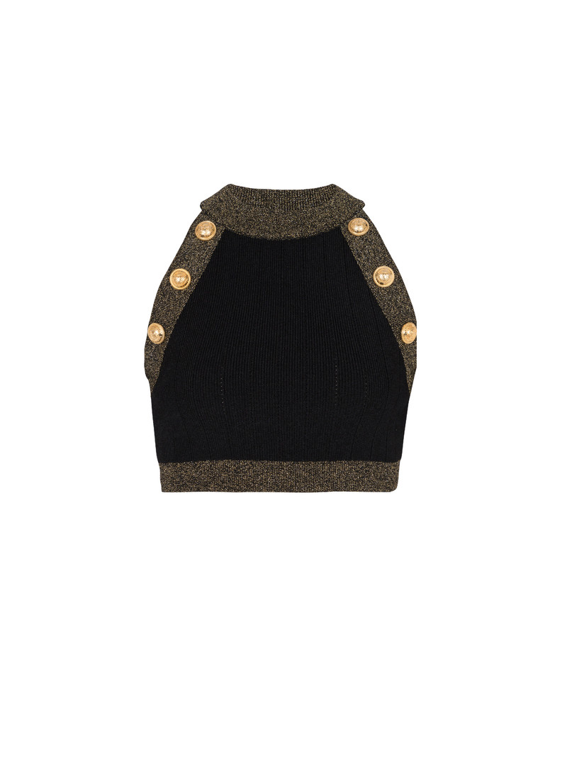 Gold-trimmed knit crop top 1