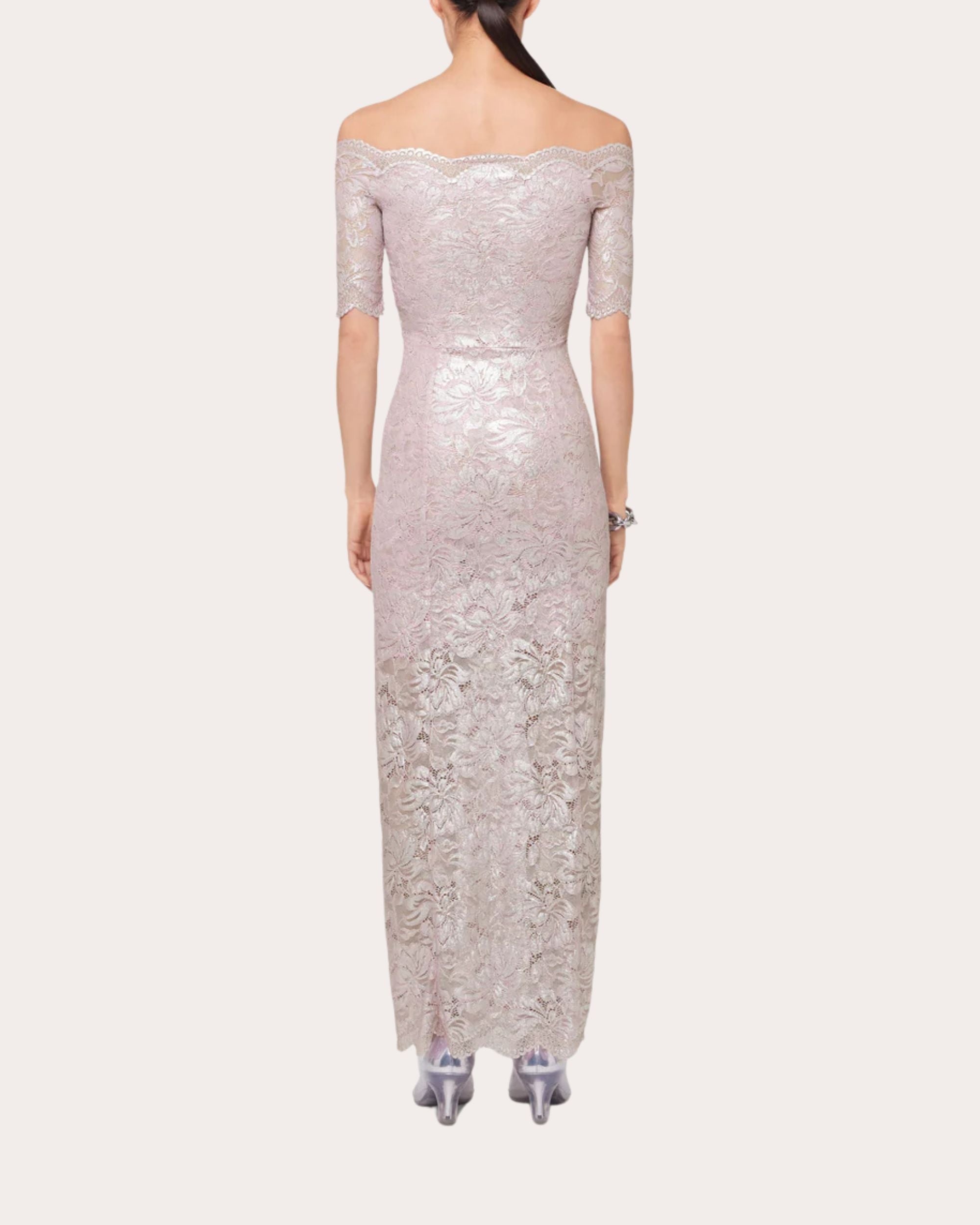 Metallic Lace Off-Shoulder Maxi Dress - 3
